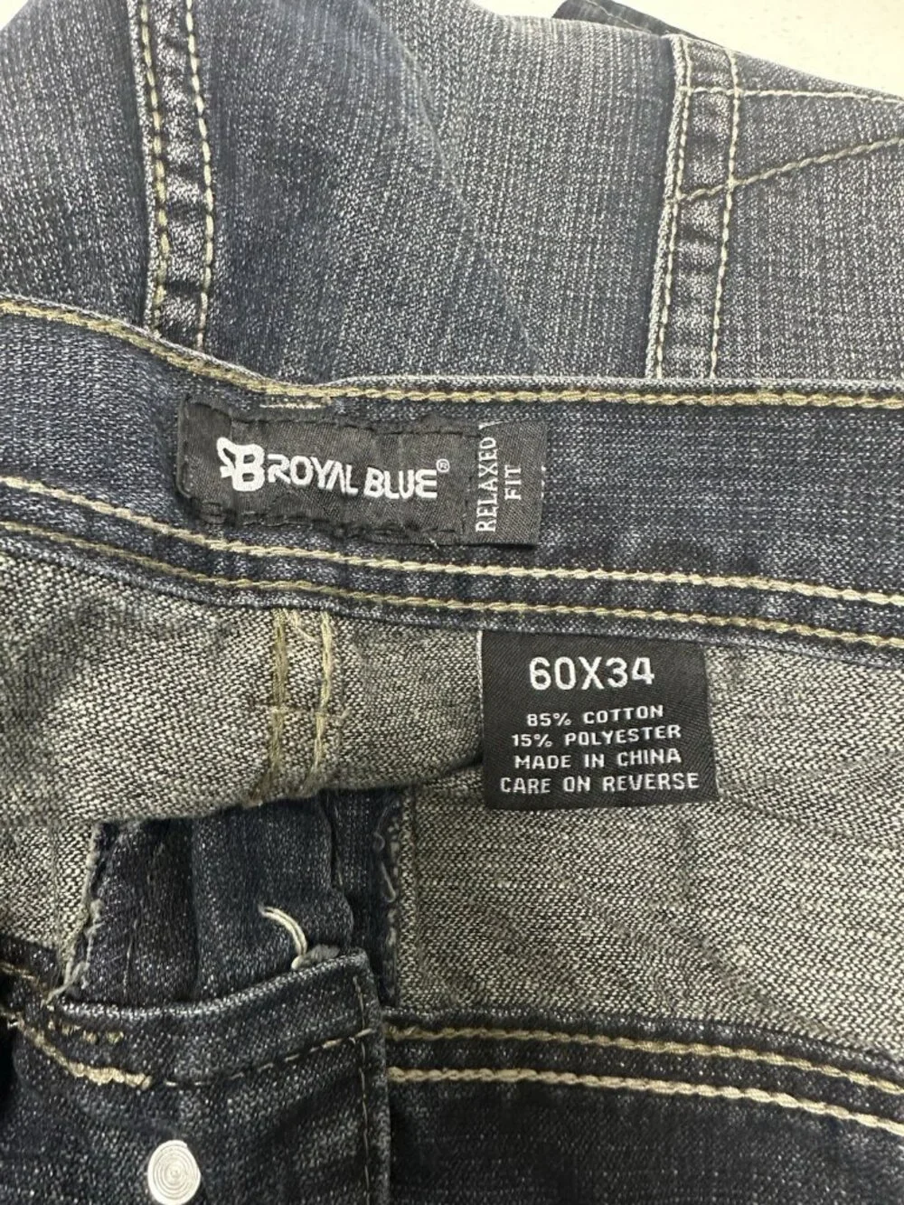 Royal Blue Brand Denim Jeans Men 60 x 34 Relaxed Big & Tall Blue Wash